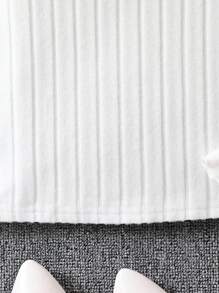 SHEIN 女大童木耳邊條紋針織T恤 - 白色 - 查看 4