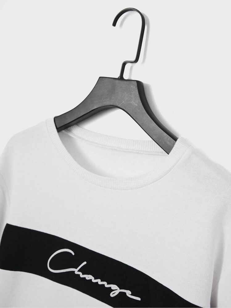 EURMUSE 男式字母图案卫衣和抽绳腰带运动裤 - 黑與白 - 查看 3