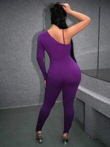 SHEIN SXY Asymmetrical Neck Unitard Jumpsuit - Purple - View 2