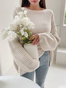 DAZY Áo khoác cardigan thả vai trơn - trắng - Xem 5