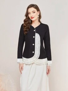 Modelyn Two Tone Layered Ruffle Trim Coat