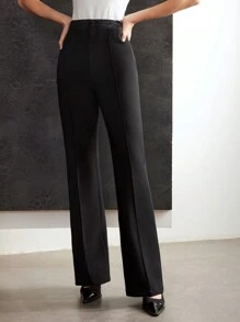MOTF PREMIUM FLARED SATIN WAIST SUIT PANTS - Black - View 2