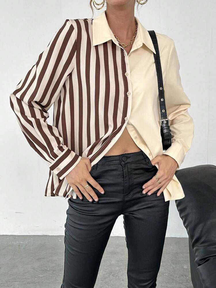 Striped Print Button Front Shirt