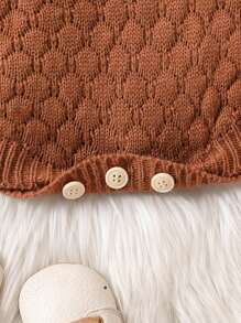 Baby Girl Ruffle Trim Keyhole Back Knit Bodysuit - Brown - View 5