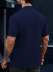 Manfinity Homme Men Solid Button Up Pocket Patched Shirt - Royal Blue - View 2