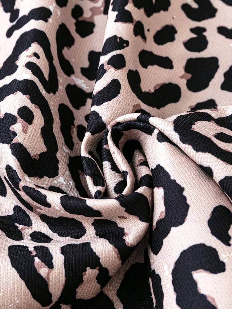 Plus Leopard Print Hooded Vest Coat