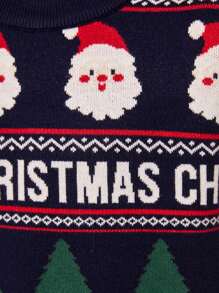SHEIN Chicos 1 pieza Jersey con estampado de letra & Papá Noel de hombros caídos