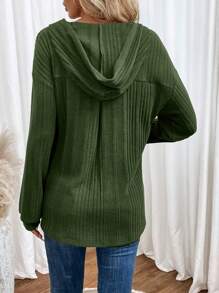 Chiquease 半扣落肩连帽套头衫 秋季卫衣 - 軍綠色 - 查看 2