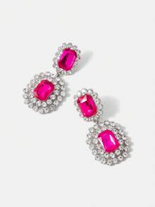 SHEIN SXY 1雙特別地發亮的爪鏈條幾何個性耳環 - 玫瑰紅 - 查看 3