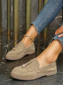 卡其色顏色平底樂福鞋 - 卡其色 - 查看 2