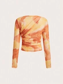 GENKIRA Tie Dye Ruched Side Blouse - Yellow - View 2