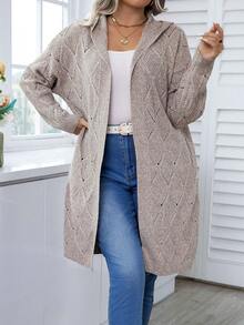 Calvaya Plus Pointelle Knit Hooded Duster Cardigan - Multicolor - View 4