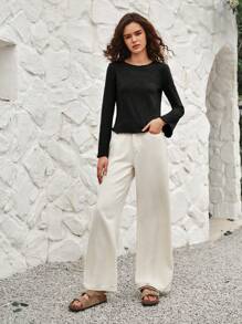 Bohemela 素色木耳邊喇叭袖T恤 - 黑色 - 查看 6