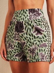 SHEIN Bản in nhiệt đới Chân thẳng Quần short - Nhiều màu - Xem 3