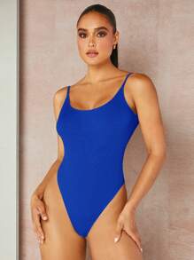 Silquee Solid Backless Cami Bodysuit - Royal Blue - View 6