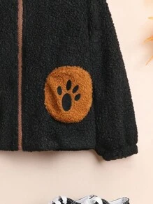 SHEIN Young Boy Cartoon Embroidery 3D Ear Design Hooded Teddy Jacket,In Fall/Winter - Brown - View 7