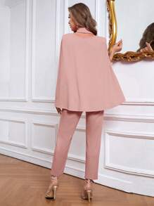 SHEIN Privé 斗篷袖青果領斜口袋連身褲 - 藕粉色 - 查看 2