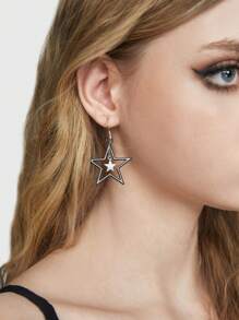 ROMWE Grunge Punk 1雙時尚鋅合金星星耳墜適合女士日常裝飾 - 銀色 - 查看 6