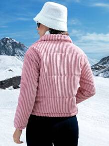 SHEIN LUNE 拉链灯芯绒加厚棉服外套冬季 - 粉色 - 查看 2