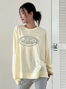 DAZY Letter Graphic Drop Shoulder Sweatshirt,Fall Clothes - Apricot - View 7