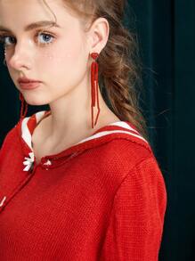 SHEIN MOD 时尚流苏心形串珠耳环情人节、妈妈、母亲、母亲节、礼物 - 紅色 - 查看 5