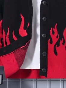 SHEIN Framsida Knappar Eld Enkel Tween Boys Cardigans - Svart - Visa 5