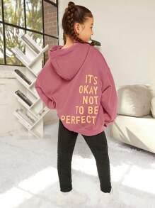 SHEIN Leap Crew Tween Girl Slogan Graphic Drop Shoulder Sweatshirt, In Fall/Winter - Dusty Pink - View 4