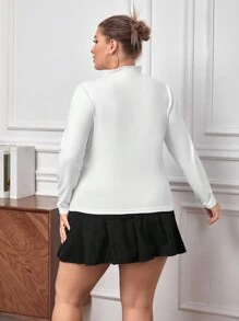 SHEIN Essnce 大碼素色小高領T恤 - 白色 - 查看 2