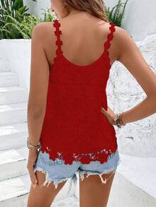 SHEIN VCAY Guipure Lace Cami Top - Red - View 2
