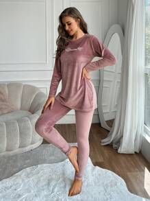 EURMUSE Bordado de Letra Flanela Conjunto De Salão