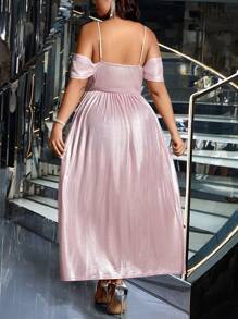 SHEIN Clasi Hơn Off Shoulder cổ áo xếp nếp Đầm - Hồng - Xem 2