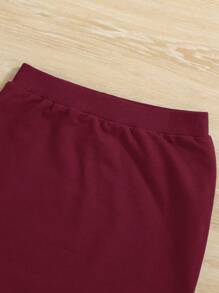 SHEIN 女大童字母貼布落肩袖套頭衫&半身裙 - 酒紅色 - 查看 4