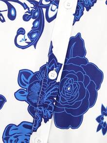 加大碼花卉印花燈籠袖荷葉邊工字襯衫裙 - 彩色 - 查看 7