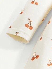 Cozy Pixies Baby Girl Cherry Print Mock Neck Smock Dress - Apricot - View 3