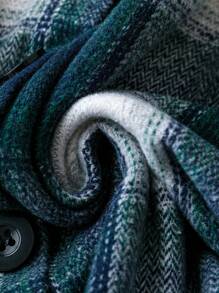 SHEIN LUNE Plus Plaid Print Drop Shoulder Flap Pocket Coat - Blue - View 5