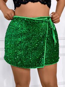 Celure Plus Wrap Knot Side Sequin Skort - Green - View 3