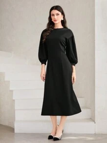 Modelyn Solid Lantern Sleeve Dress Long Evening Dresses