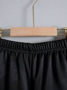 SHEIN Tween Girl Rhinestone Letter Pattern Elastic Waist Sweatpants - Black - View 3