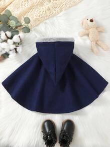 SHEIN 男嬰雙排釦毛茸邊披肩連帽花呢外套 - 藏蓝色 - 查看 2