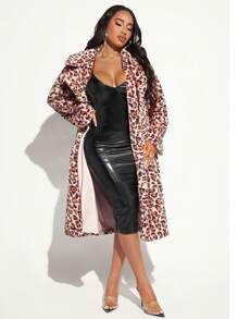 SHEIN SXY Leopard Print Open Front Fuzzy Coat - Multicolor - View 4