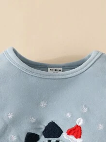 Baby Boy Embroidery Dinosaur Pattern Tee & Pants Snug Fit PJ Set For Christmas - Blue - View 6