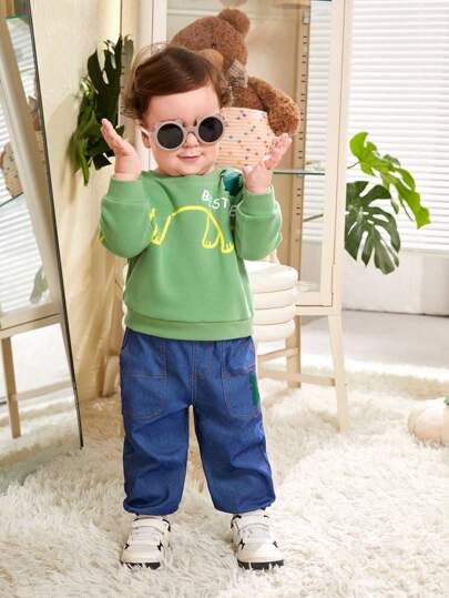 SHEIN Baby Boys Letter Graphic Sweatshirt & Sweatpants