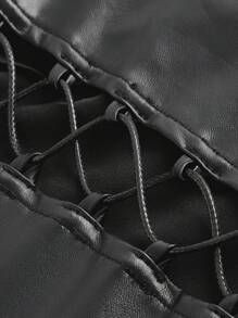 SHEIN ICON Lace Up Front PU Leather Flare Leg Pants - Black - View 3