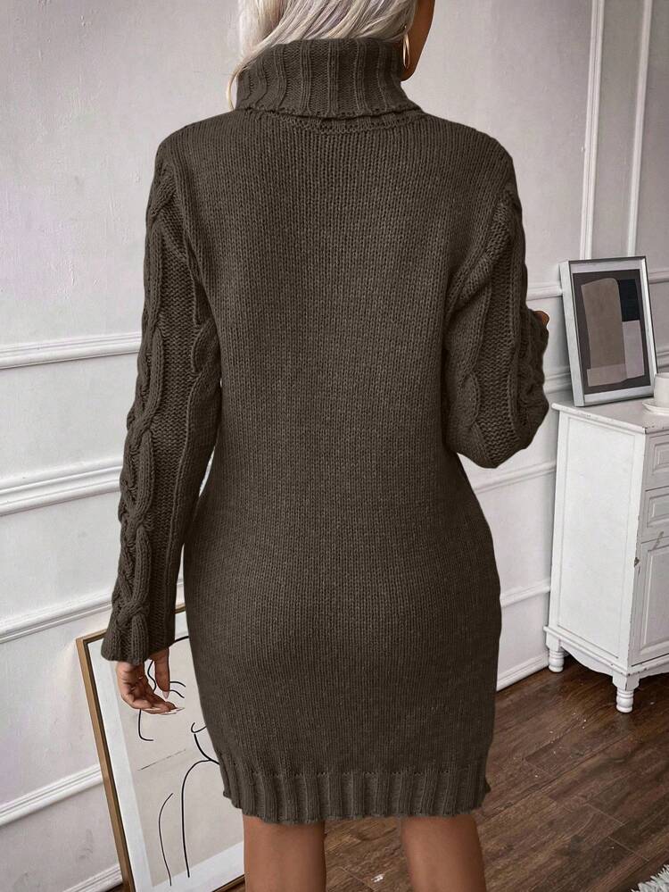 Turtleneck Cable Knit Sweater Dress Fall Winter Cloth For Women