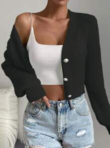 Chiquease 素色前紐扣短款開衫