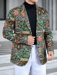 GENTILAND Nam In hoa Paisley Khăn quàng Ngực đơn Áo vest - màu xanh lá - Xem 4