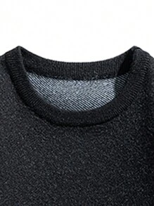 男士字母圖案落肩袖套頭毛衣