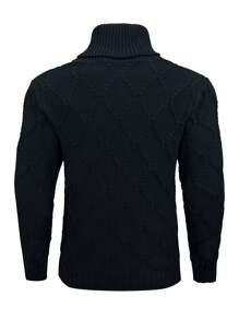 Manfinity Homme Men Argyle Knit Button Detail Sweater - Black - View 2