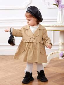 SHEIN Baby Girl Double Breasted Trench Coat - Khaki - View 4