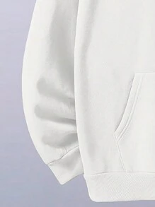 Men Cartoon Graphic Drop Shoulder Drawstring Hoodie - White - View 3